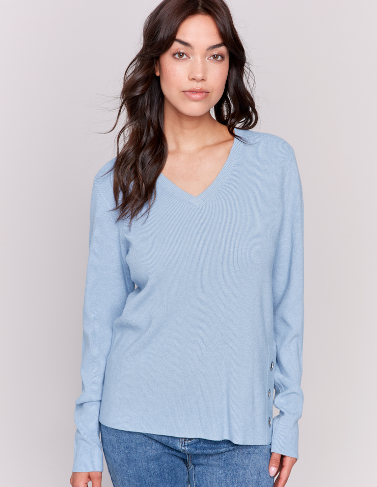 V Neck Sweater #C2569R-464A - Charlie B