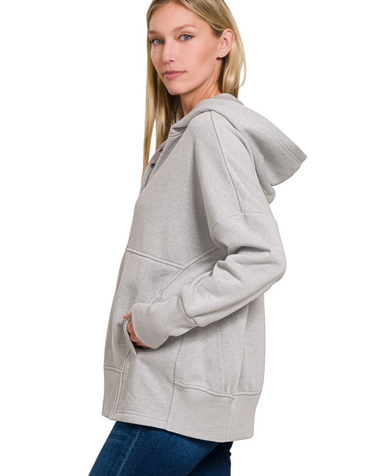 Half Snap Hooded Sweatshirt (H Grey)