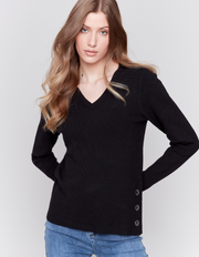 V Neck Sweater #C2569R-464A - Charlie B