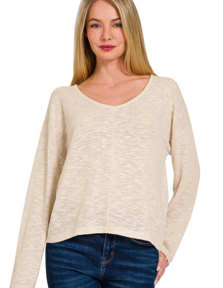 V Neck Top (Sand Beige)